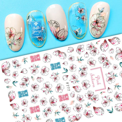 Black and White Love Flowers Line Art 3D Stickers Nail Decals Nail Art Accessories Butterfly Rose Nail Stickers Nail Sliders