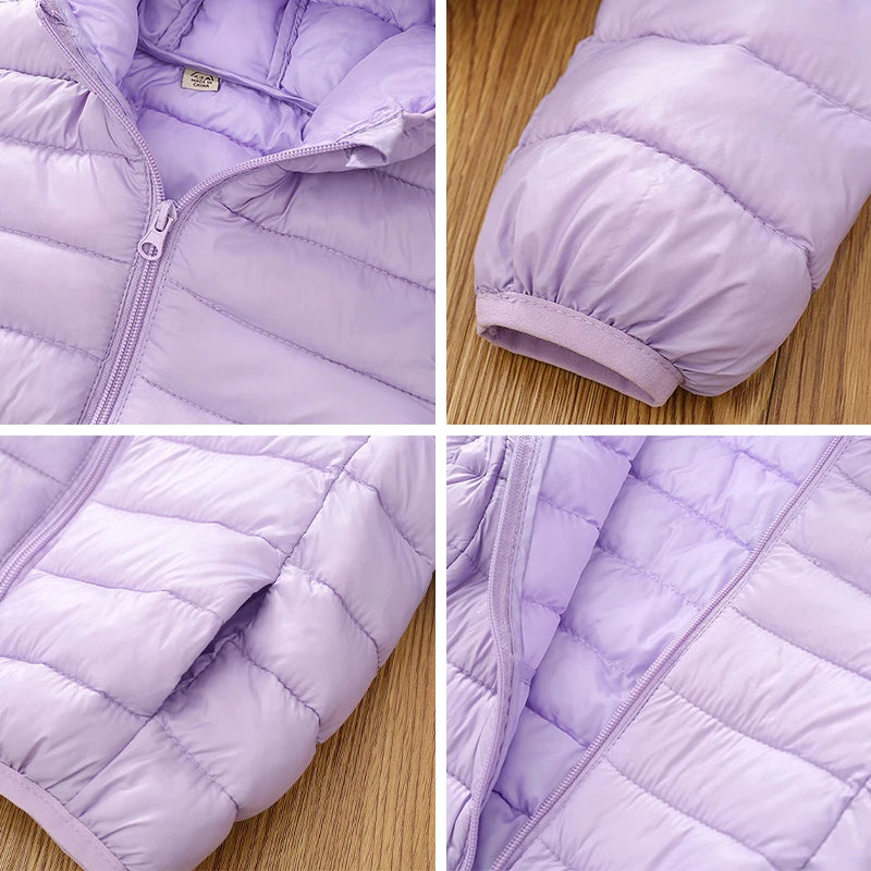Autumn Children Lightweight Down Coat Winter Boys Girls Solid Hooded Outerwear For 4-10 Years Kids Cotton Clothes Warm Jacket