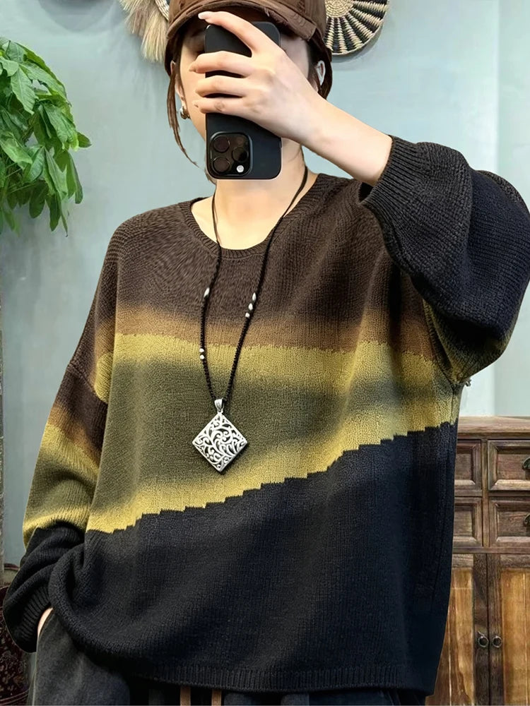 Amax LuluE European Design Womens Leisure Classic Sweaters Autumn Females Vintage Printed Jumpers Luxury Cotton O Neck Pullovers