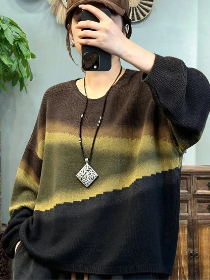 Amax LuluE European Design Womens Leisure Classic Sweaters Autumn Females Vintage Printed Jumpers Luxury Cotton O Neck Pullovers