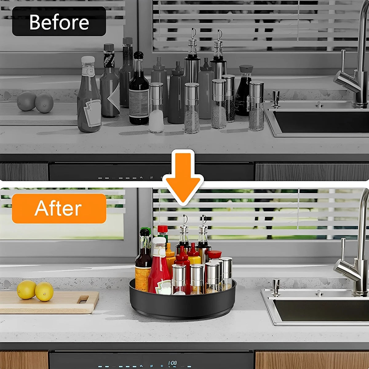 Stainless Steel Layer Turntable Organizer Multifunction Kitchen Storage Decorative Trays Rotating Spice Rack Kitchen Accessories
