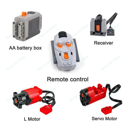 MOC Power Functions M/L/XL Motor Battery Box IR Remote Receiver for RC Car Robot Model Building Blocks Technical Modified Parts