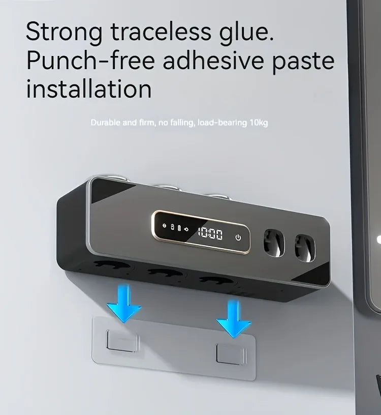 UV Sanitizing Toothbrush Holder, Smart Wall-Mounted Toothbrush Organizer with Automatic Toothpaste Dispenser, USB Charging, Lith