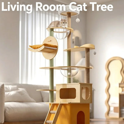 Large Pet Nest Wooden Climbing Frame Bamboo Wood Color Four Seasons Universal Cat Delivery Room Indoor Outdoor Play Tower