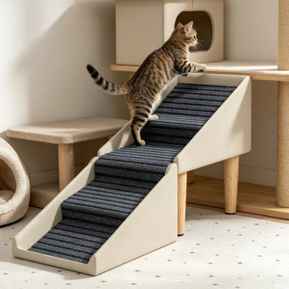 Foldable Pet Stairs and Stool 2 in 1 Non Slip Steps for Dogs Cats Bed Sofa Access Wooden Legs Storage Ottoman