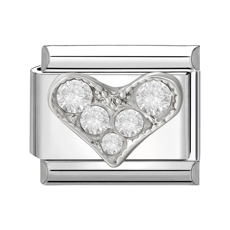 New Shiny Zircon Heart Butterfly Flower Star Bow Italian Charm Links Fit 9MM Stainless Steel Bracelet Girls' DIY Making Gift