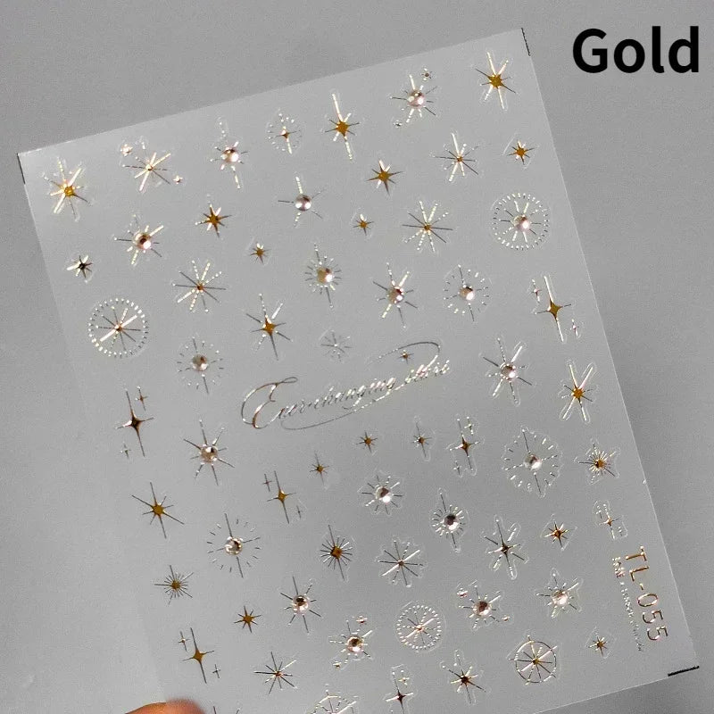 1 piece  5D silver nail stickers metal mini star nail art stickers high quality exquisite decals self-adhesive nail art stickers