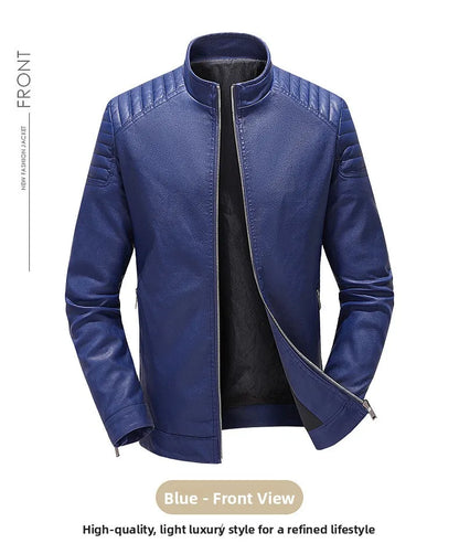 Spring Autumn Men's Biker Style Thin Top Layer Leather Jacket Motorcycle Outerwear Lightweight Korean Version Zipper Closure