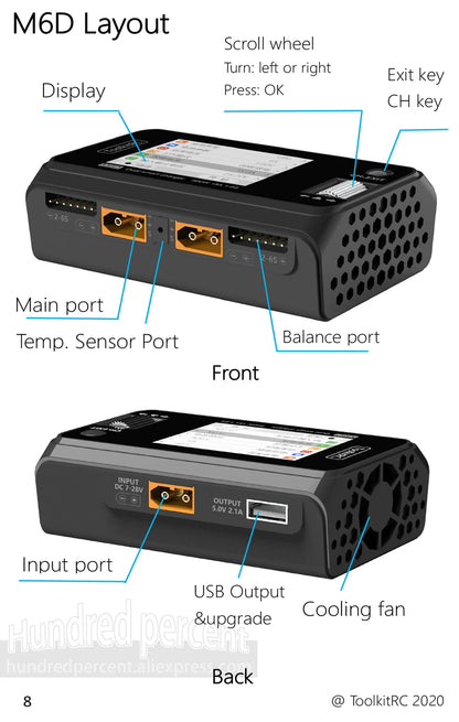 ToolkitRC M6D V3 Charger Black DC 500W Intelligent Dual Channel 1S 2S 3S 4S 5S 6S Toy Model Car Lithium Battery Fast Charging