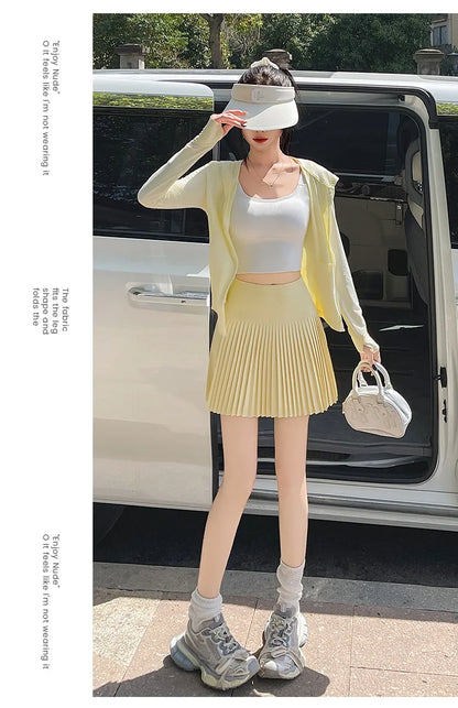 Korean Style Women Pleated A-line Skirts With Pants Mini Skirts Elastic Waist Casual High quality Summer A-line Skirts