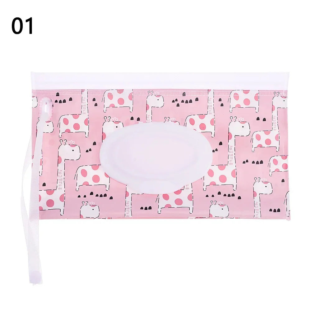 Cute EVA Baby Wet Wipe Pouch Wipes Holder Case Flip Cover Snap-Strap Reusable Refillable Wet Wipe Bag Outdoor Home Tissue Box