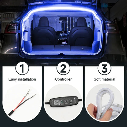 RGB 5M Car Rear Trunk Brighten LED Strip Multifunctional for Waterproof Flexible Light APP Control Connector Plug & Play 12V