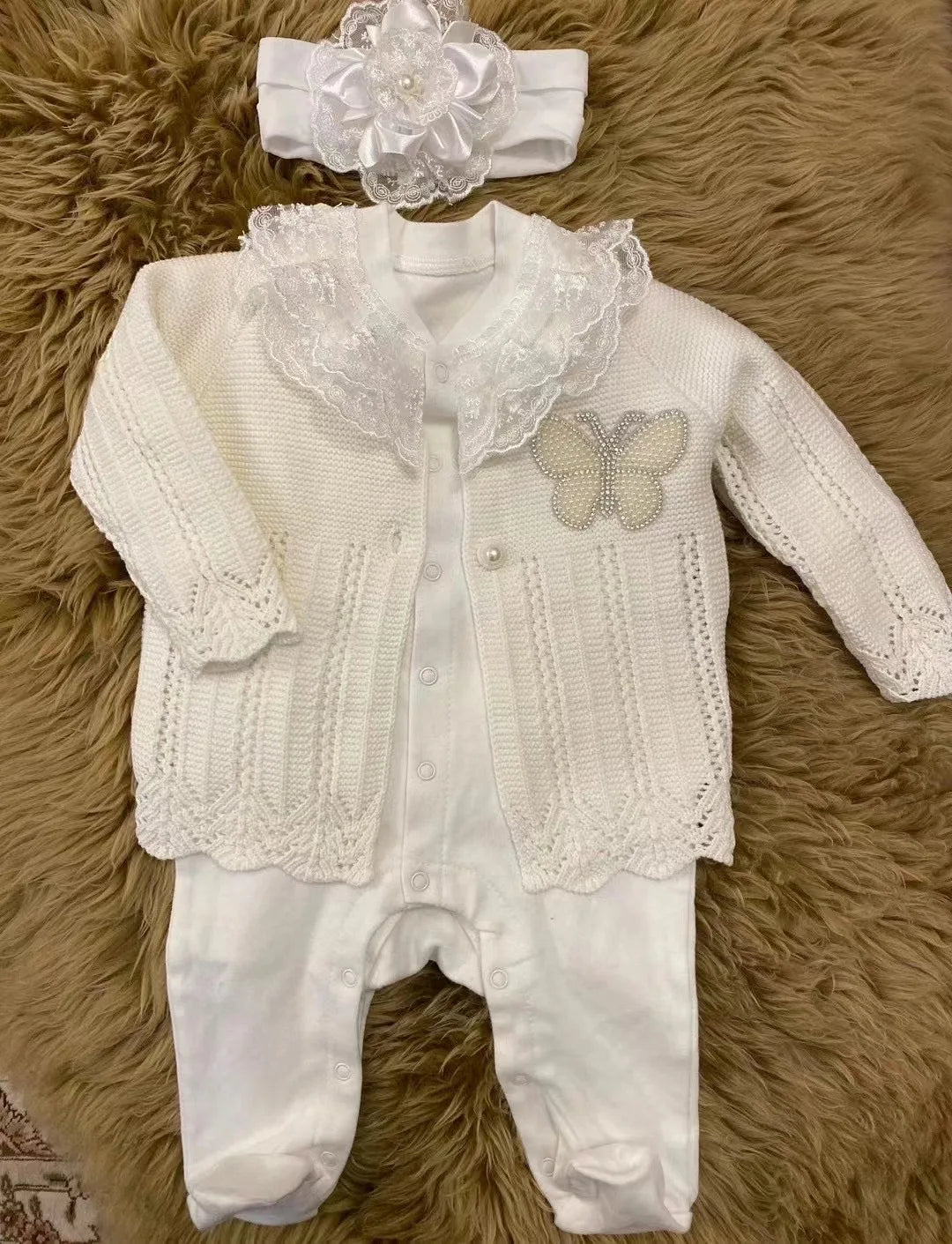 Dollbling Baby Boys' Knit Ribbed Romper Jumpsuit with Bodysuit and Hat 3pcs Set Newborn Cotton Knitted Sweater Romper Suit