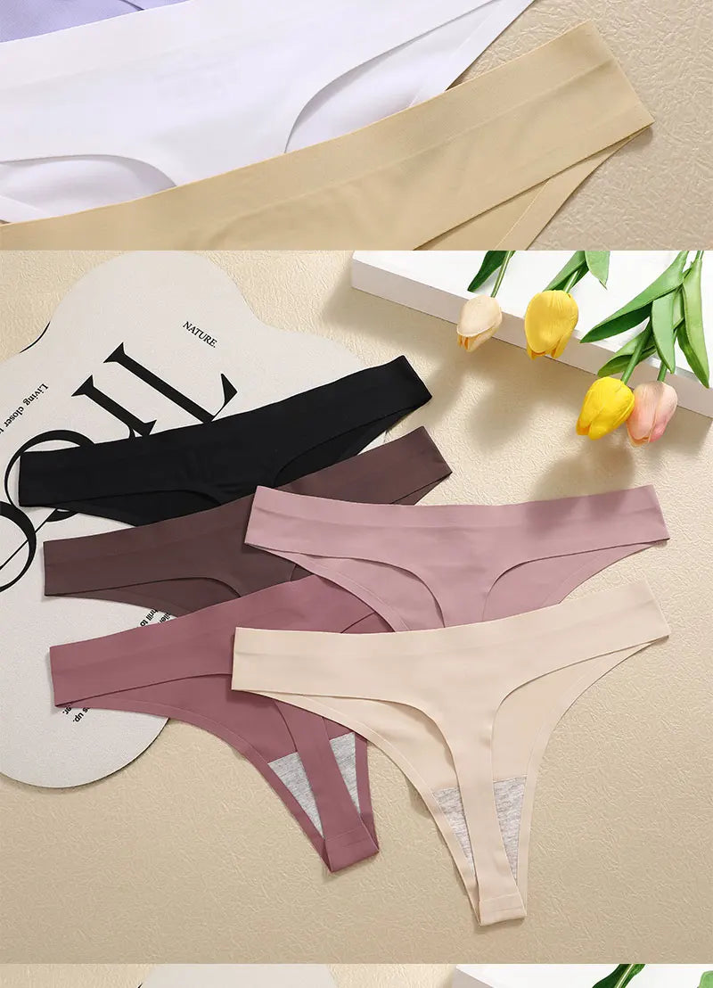 3PCS/SET Sexy G-String Underwear Breathable Female T-back Intimate Lingerie Seamless Low Waist Underpants Lady Bikini Panty S-XL