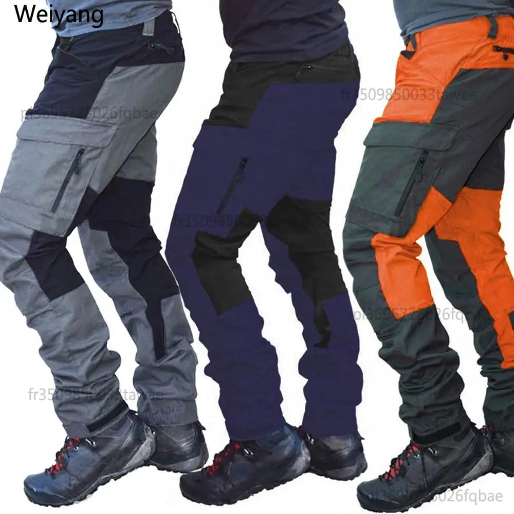 Nylon Men Cargo Pants Color Block Multi Pockets Sports Pants Work Trousers Outdoor Hiking Trekking Army Joggers Pants
