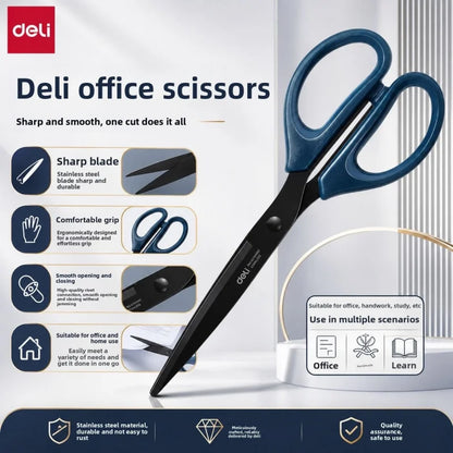 Deli Black Blade Scissors Stainless Steel Anti-Rust Shears Comfort Grip Office School Home Craft Cutting Stationery