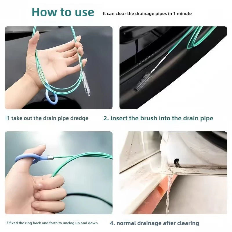 2m Car Sewer Unclogger Cleaning Brush Car Sunroof Long Hose Drain Hole Drain Unclogger Car Pipe Tool Cleaner Auto Accessories