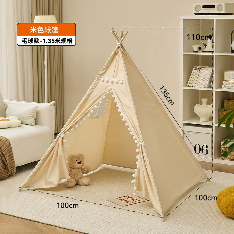 Portable Children Play Tent 1.6m/1.3m Indoor Play House Wigwam Child Tipi Teepee Toddler Ball Pit Castle Play Room for Girls