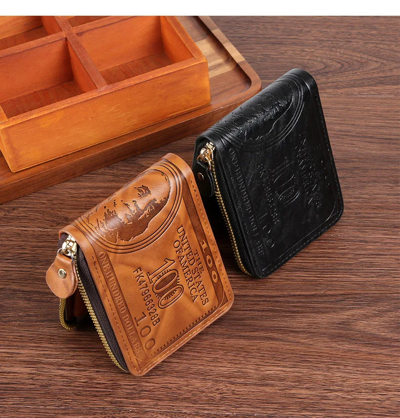 Men Wallet with Zipper 100 US Dollar Pattern Card Holder Coin Pocket Purse Cartera Hombre Carteras