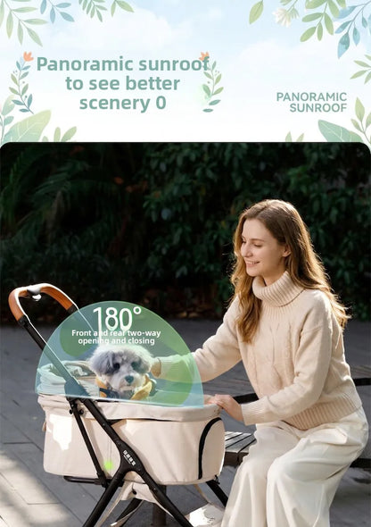 Breathable Large Space Pet Stroller One-Click Foldable Detachable Hand Cart For Dogs Cats Outdoor Travel