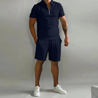Cross border Amazon Men's Set 2025 Autumn New Men's Polo Casual Loose Short sleeved Shorts Sports Set