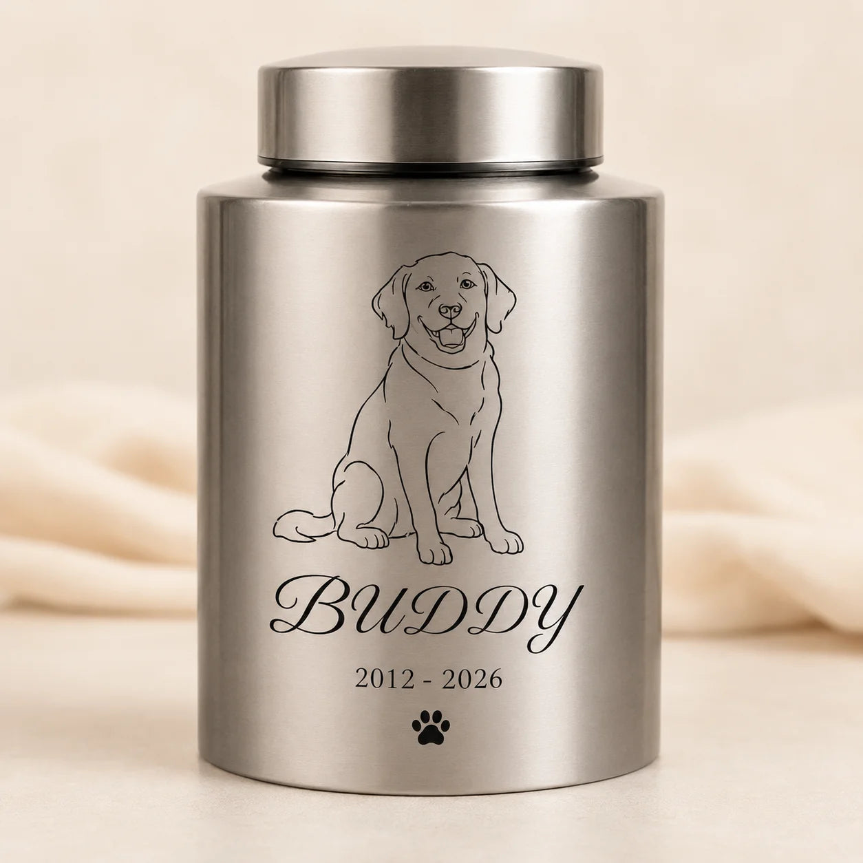 Personalized Pet Ash Urn with Photo Upload AI Minimalist Portrait Stainless Steel Memorial Cat Dog Bone Container with Custom Na