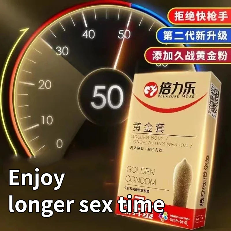 Golden Color Delayed Ejaculation Condoms For Men Reduce Sensitivity Long Lasting Latex Condom Penis Sleeve Dick Cook Sex Shops