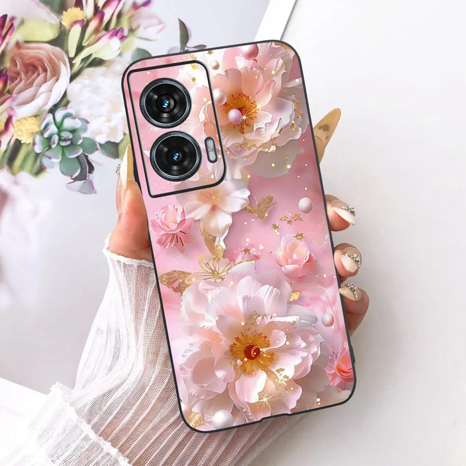 Case For Motorola Edge 50 Fusion Cover XT2429-1 Popular Flower Soft Black Silicone Phone Cases For Motorola G96 5G MotoG96 Funda