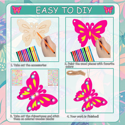 254-piece DIY wooden set featuring butterflies and flowers, wooden butterfly craft set, unfinished wooden butterfly craft set