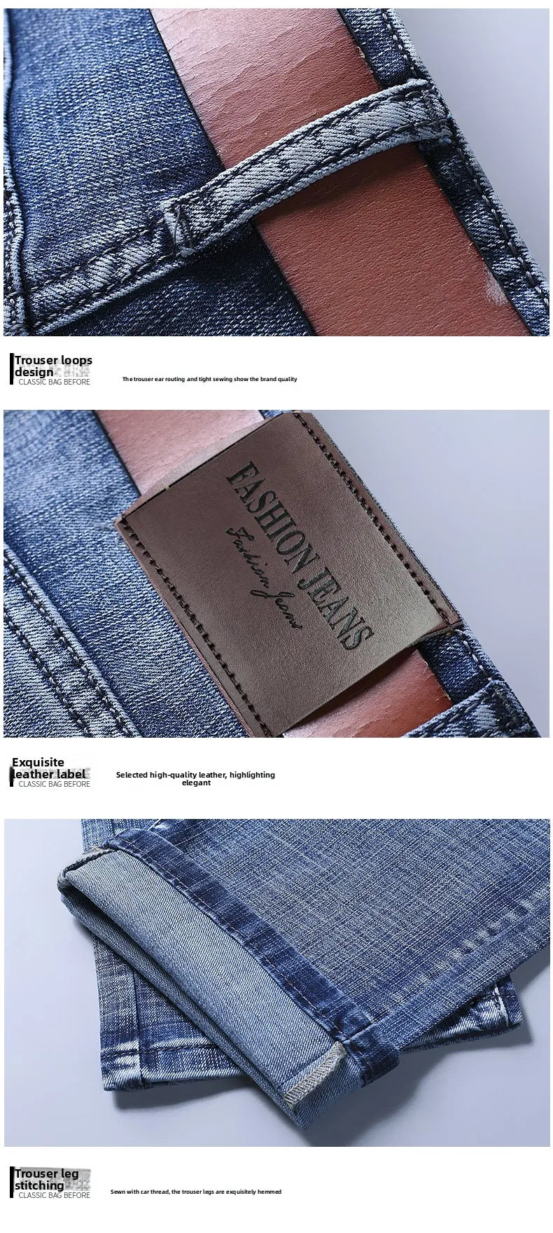 2026 Brand Slim Washed Jeans Casual Straight Stretch Fashion Classic Blue Black Work Denim Trousers Male Brand Clothing