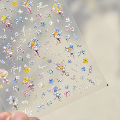White Flower Petal Cherry Blossom Peach Blossom Falling Petal Floral Gradient 5D Self Adhesive Nail Art Sticker Manicure Decals