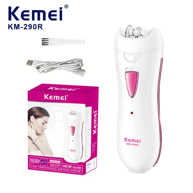 Kemei KM-290R Electric Epilator for Women Armpit Legs Bikini Sensitive Area Hair Remover Body Hair Trimmer Lady USB Rechargeable