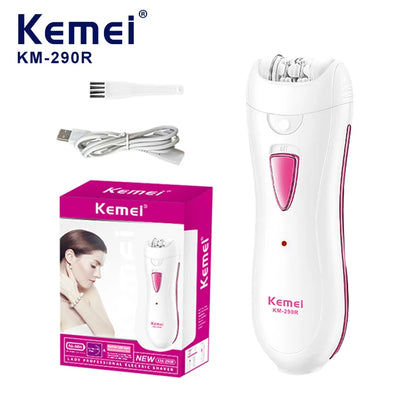 Kemei KM-290R Electric Epilator for Women Armpit Legs Bikini Sensitive Area Hair Remover Body Hair Trimmer Lady USB Rechargeable