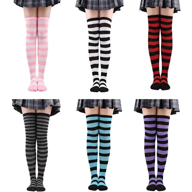 Color Striped Stockings Japanese Over Knee Socks Fashion Women Keep Warm Soks Sexy Slim Long Socks Hosiery JK Cosplay Lolita Y2k