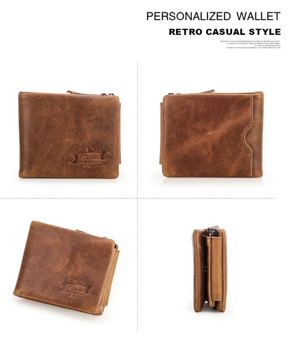 CONTACT'S Genuine Leather Short Wallets for Men Trifold Card Holder Money Clip Coin Purse Male Pocket Wallets Men's Purse Bags