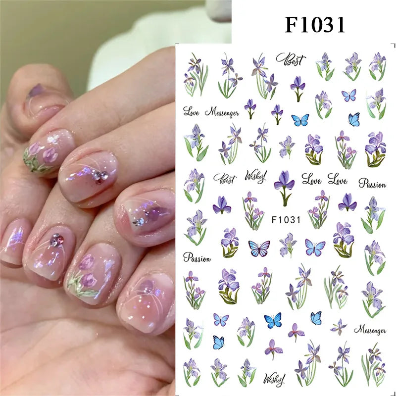 1PCS Marbled Nail Sticker 3D Abstract Lines Sticker Nail Art Supplies Nail Decals Y2K Laser Butterfly Ladies Nail Art Decoration
