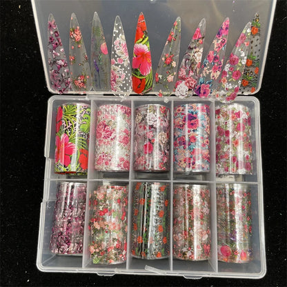 New Flower Nail Foils for Transfer Paper Stickers Floral Adhesive Fruit Nails Wraps Fish DIY Water Marble Nail Art Decorations