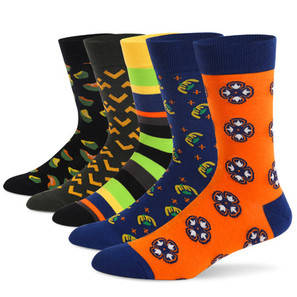 5 Pairs Mens Dress Socks Plus Large Size，High Quality Combed Cotton Crew Socks，Black Cool Argyle Breathable Casual Socks for Men