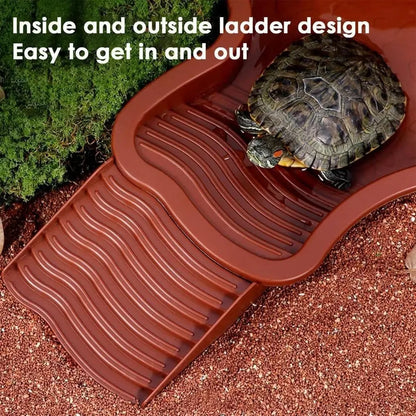 Reptile Bathing Pool Reptile Feeding Dish Water Bowl with Ramp Aquarium Ornament for Snake, Turtle, Bearded Dragon, Lizard Bath