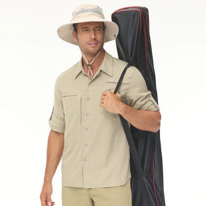 Men's Long Sleeve Fishing Shirts UPF 50+ Sun Protection Breathable Lightweight Travel Work Button Down Shirt with Zipper Pocket