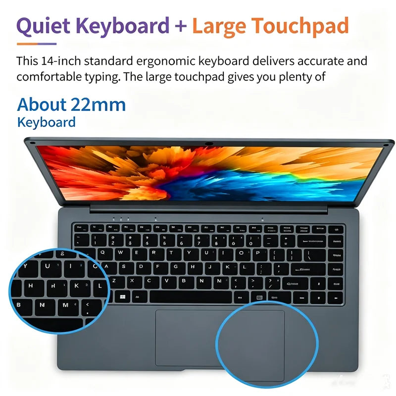 14 Inch Laptop PC 6GB LPDDR4 RAM 128GB SSD ROM 1080p FHD IPS Screen Windows 10 Computer with Celeron 4-Core Processor WIFI