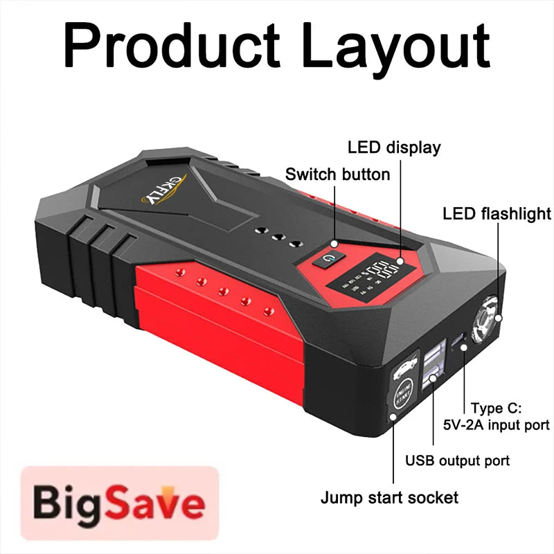 GKFLY 2000A/3000A/4000A Car Jump Starter Power Bank Petrol Diesel Car Battery Charger Starting For Auto Battery Booster