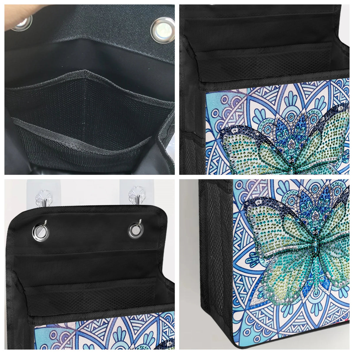 1pc/Set DIY Butterfly Diamond Art Hanging Storage Bags Canvas Crystal Rhinestone Cats Diamond Painting Storage Bags for Hanging
