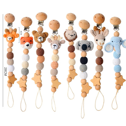 Cartoon Bunny Pacifier Chain Clip Wood Crochet Bear Teething Chain Baby Teether Soother Holder Newborn Chew Toys Pacifier Clips