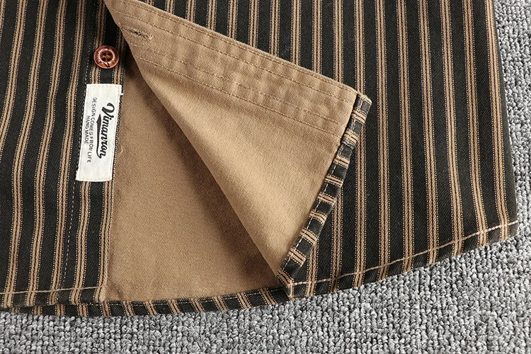 2025 Autumn And Winter New American Retro Stripe Long-Sleeve Lapel Shirt Men's Simple Fashion Washed Multi-pocket Casual Blouses