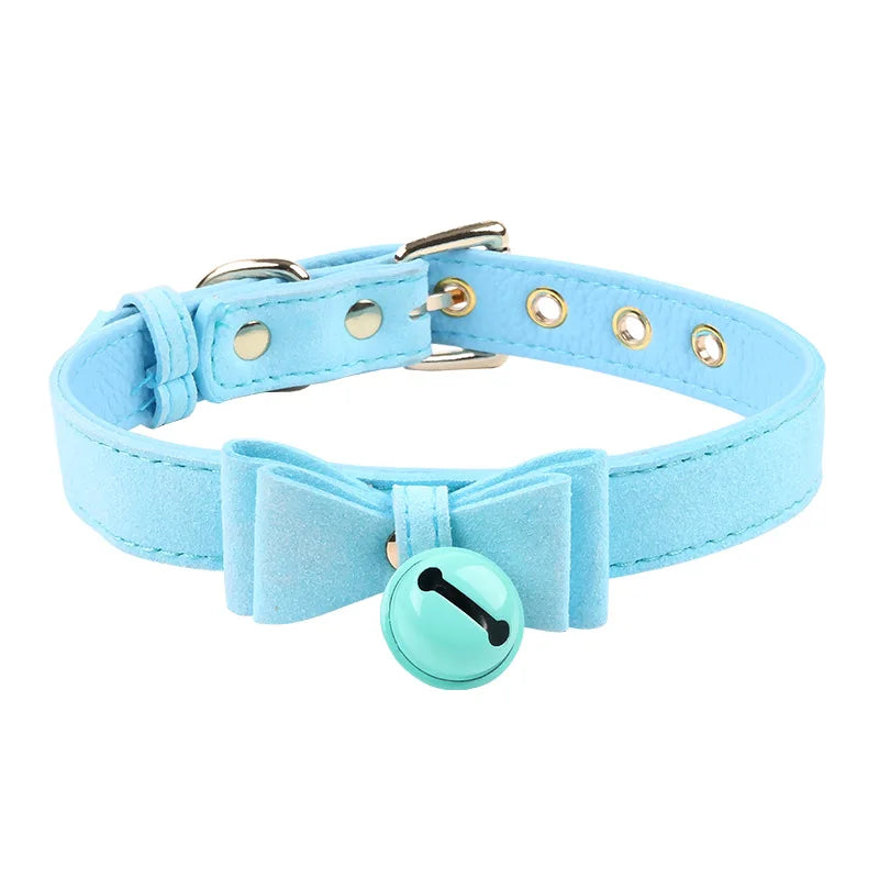 6 Colors Sexy PU Leather Bowknot Necklace Collar With Bell Bdsm Cosplay Slave For Women Bondage Gothic Choker Exotic Accessories