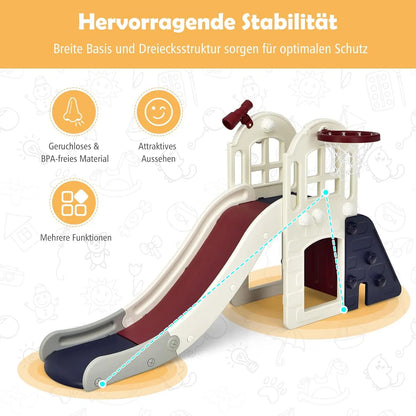 Children's Slide,6-in-1 Children's Slide&Ladder&Basketball Hoop&Throw Ring&Telescopic&Tunnel,Children's Playground