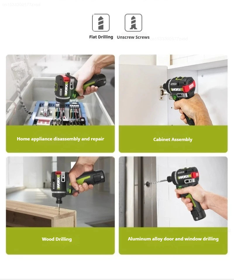 Worx WU139 Cordless Driver Drill Brushless Electric Impact Screwdriver Rechargeable Metal Chuck High Torque DIY Power Tools