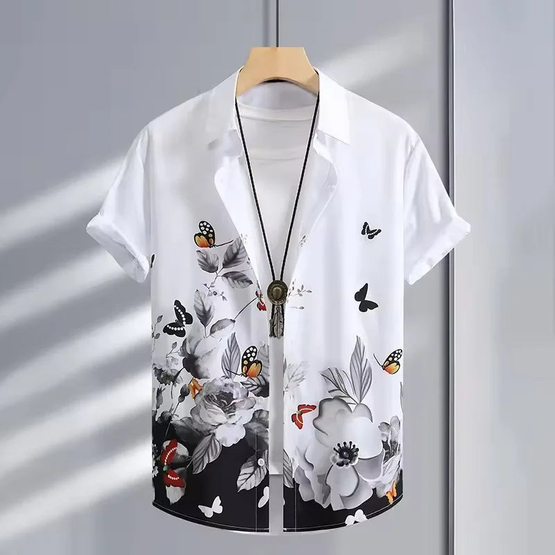 New Hawaii Spring/Summer Fashion Leisure Street Walk Tourist Beach Printed Full Open Short Sleeve Button Shirt
