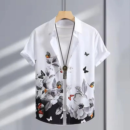 New Hawaii Spring/Summer Fashion Leisure Street Walk Tourist Beach Printed Full Open Short Sleeve Button Shirt